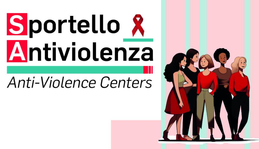 figure di donne stilizzate e scritta Anti-violence centers