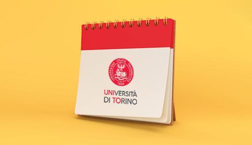 Calendario con scritta "Università di Torino" su sfondo giallo