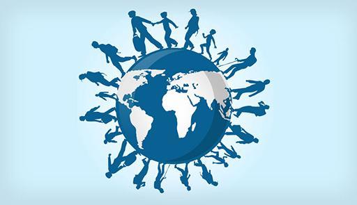 The drivers and consequences of migration restrictions and border enforcement Mondo con persone che camminano tutto intorno