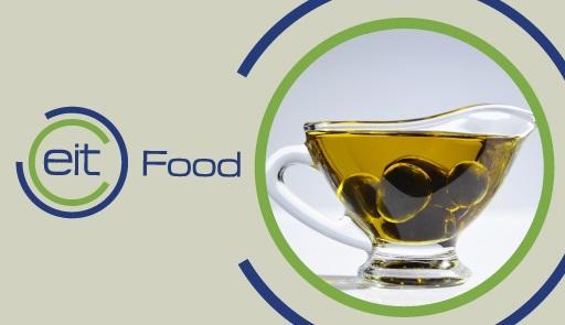 New technologies implementation in RIS regions’ olive oil mills for healthier olive oil extraction Logo di EIT Food con l'immagine di una tazza di olio