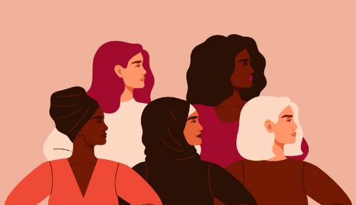 Gender Transformations in the Academy Immagine stilizzata di 5 donne con sfondo rosa