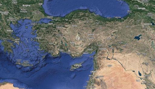 Cartina geografica ddi Siria e Turchia