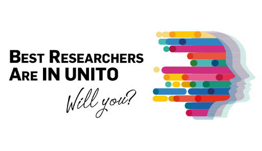 Profilo stilizzato di un volto e testo "Best researchers are in UniTo. Will you?"