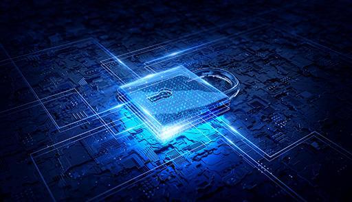 Disegno di un lucchetto e circuito elettronico sullo sfondo