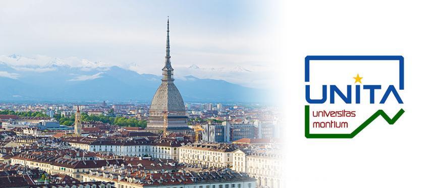 Veduta di Torino e logo UNITA