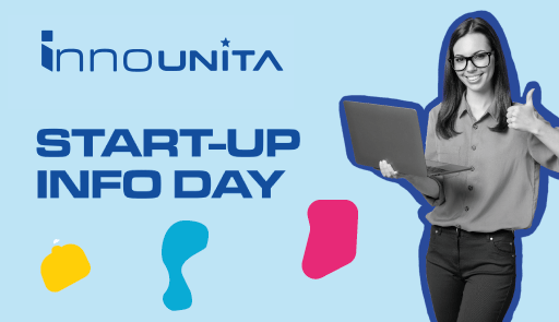 ragazza con pollice alzato e testo "INNOUNITA Start-up Infoday"