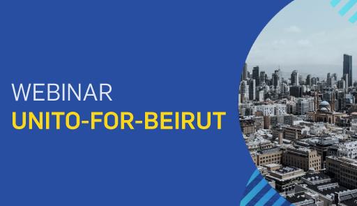 Sfondo blu con immagine di Beirut a destra