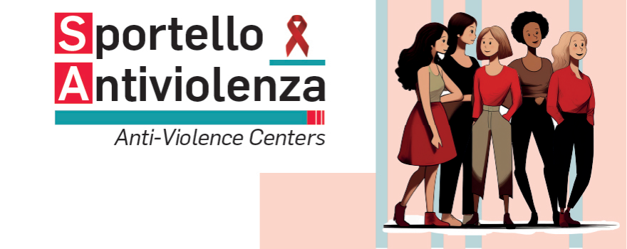 figure di donne stilizzate e testo "Anti-violence centres"